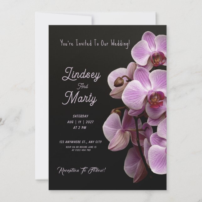 Purple Passion: Elegant Purple Orchids Wedding Invitation (Front)
