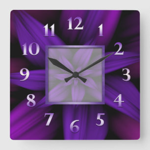 Purple Passion Floral Geometric Square Wall Clock