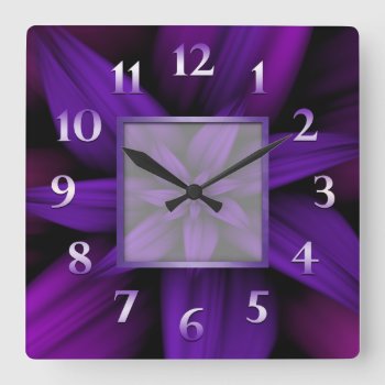 Purple Passion Floral Geometric Square Wall Clock by karlajkitty at Zazzle
