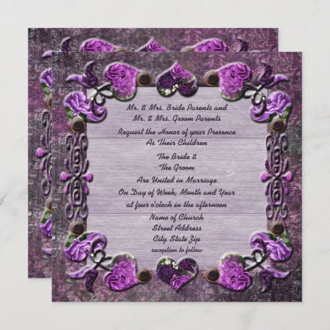 Purple Passion Floral Wedding Invitation (Front/Back)