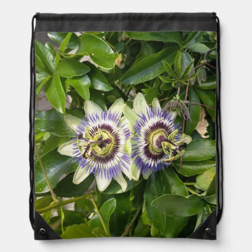 Purple Passion Flower Botanical Drawstring Bag