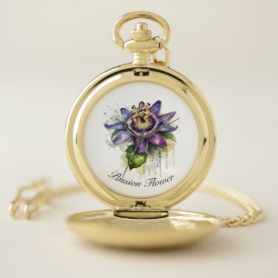 Purple Passion Flower Botanical Timekeeper Gift Pocket Watch