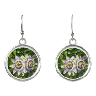 Purple Passion Flower Drop Earrings