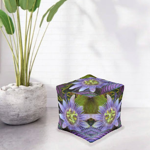 Purple Passion Flower Floral Botanical Pouf