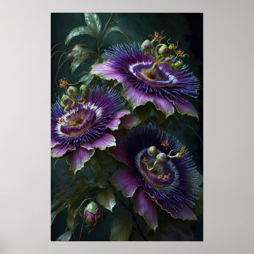 Purple Passion Flowers Art Print Poster