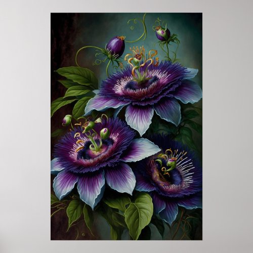 Purple Passion Flowers Art Print Poster