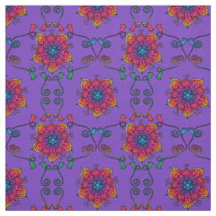 Purple Passion Flowers   Boho Style Fabric