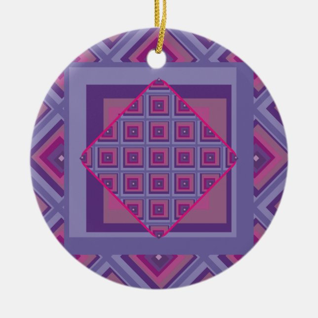 Purple passion lavender fields diamond pattern art ceramic ornament (Front)
