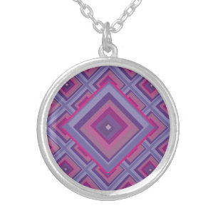 purple passion lavender fields diamond pattern art silver plated necklace
