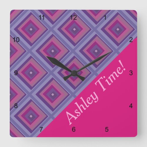 purple passion lavender fields diamond pattern art square wall clock