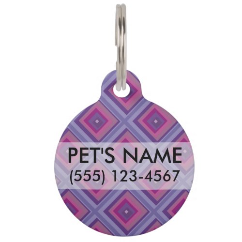 Purple passion pink diamond pattern checker pretty pet ID tag