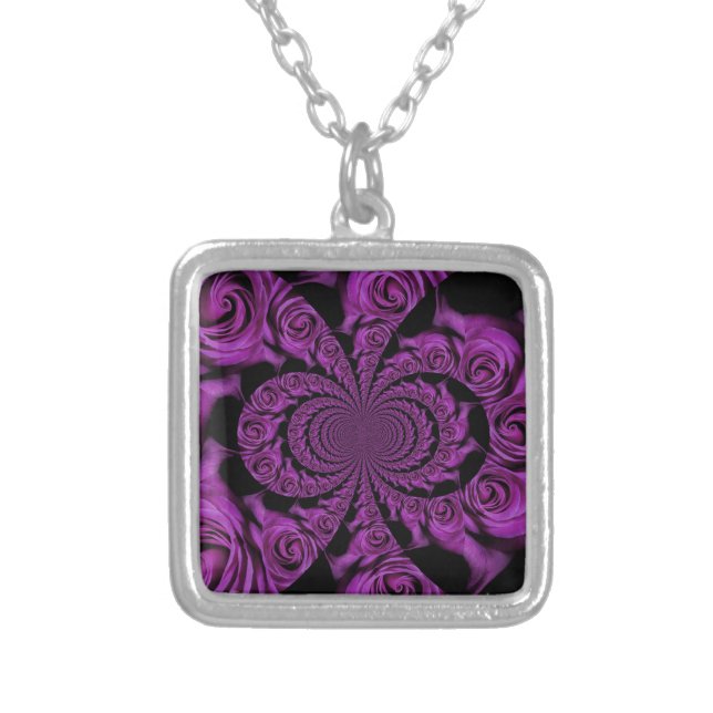 Purple Passion: Royal Romance Roses Silver Plated Necklace (Front)