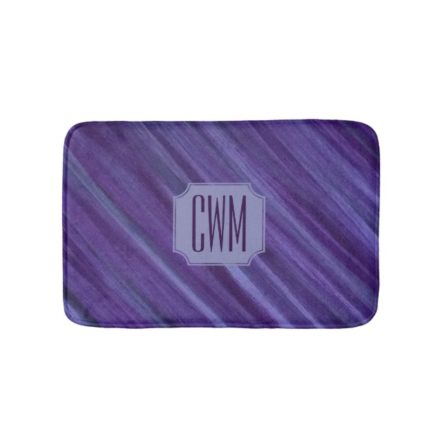 Purple Passion | Violet Plum Brushstroke Monogram Bathroom Mat (Front)