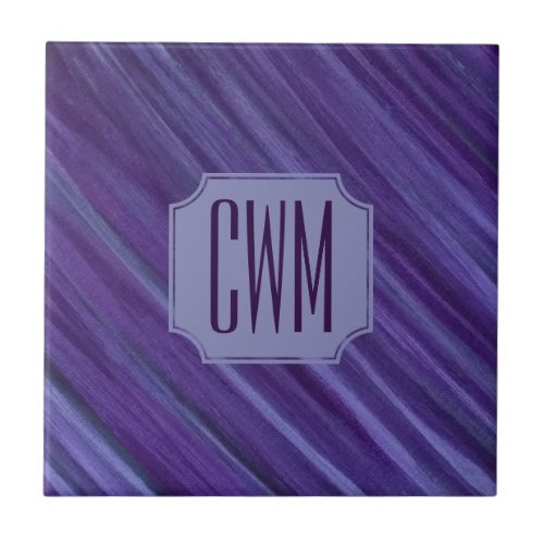 Purple Passion  Violet Plum Brushstroke Monogram Ceramic Tile