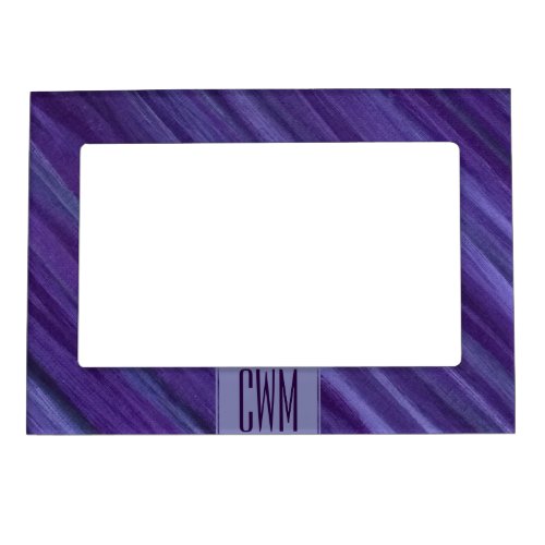 Purple Passion  Violet Plum Brushstroke Monogram Magnetic Picture Frame