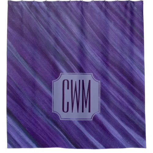 Purple Passion  Violet Plum Brushstroke Monogram Shower Curtain