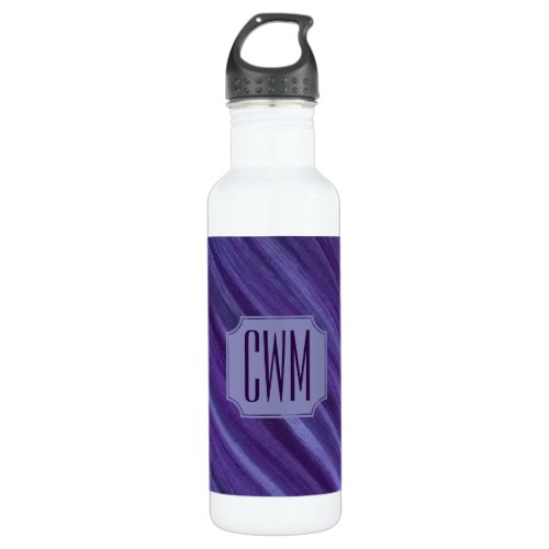 Purple Passion  Violet Plum Brushstroke Monogram Water Bottle