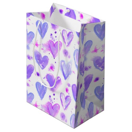 Purple Passion Watercolor Hearts Medium Gift Bag