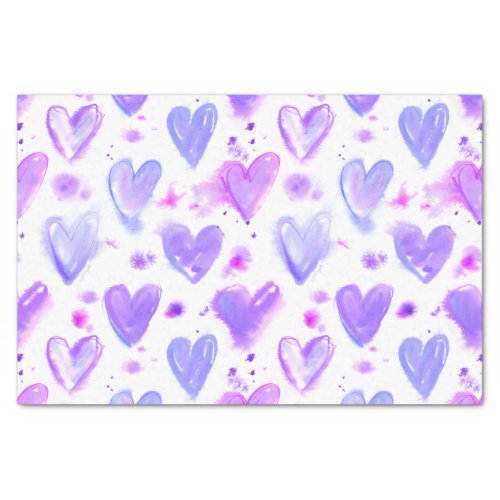 Purple Passion Watercolor Hearts Tissue Paper