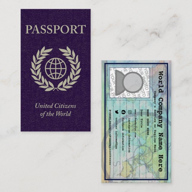 purple passport business card (Front/Back)