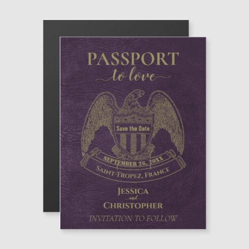 Purple Passport Destination Wedding Save the Date Magnetic Invitation