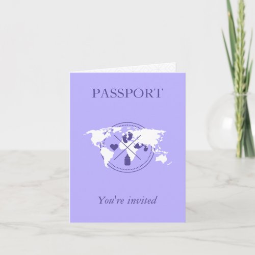 Purple Passport Travel Girl Baby Shower World Map Invitation