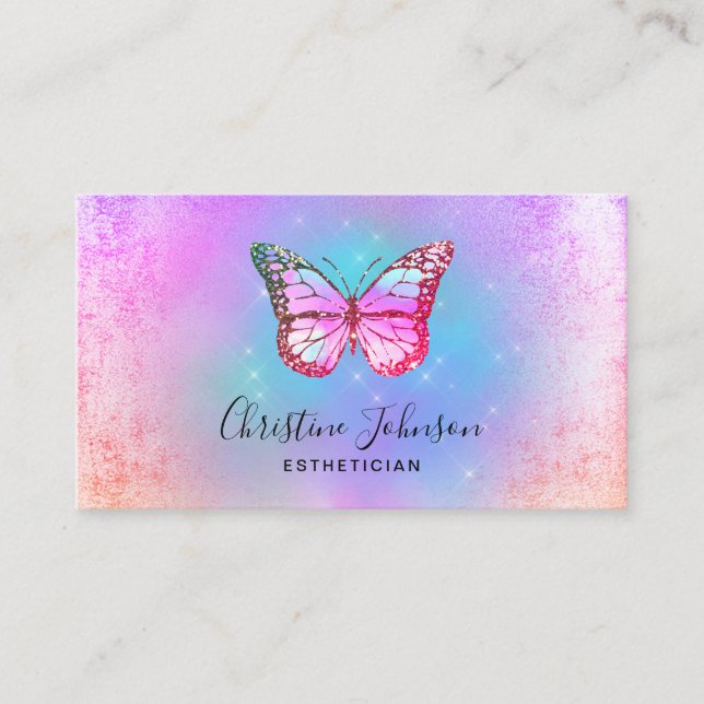 purple pastel blue butterfly business card (Front)