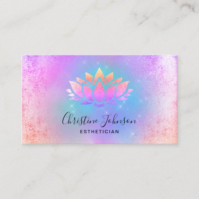 purple pastel blue orange lotus business card (Front)