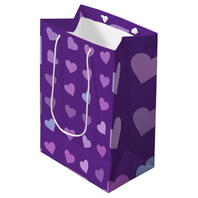 PURPLE PASTEL COLORED HEARTS    MEDIUM GIFT BAG (Front Angled)