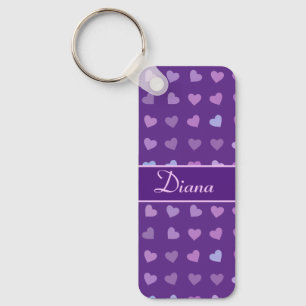 PURPLE PASTEL COLORED HEARTS PERSONALIZED KEYCHAIN
