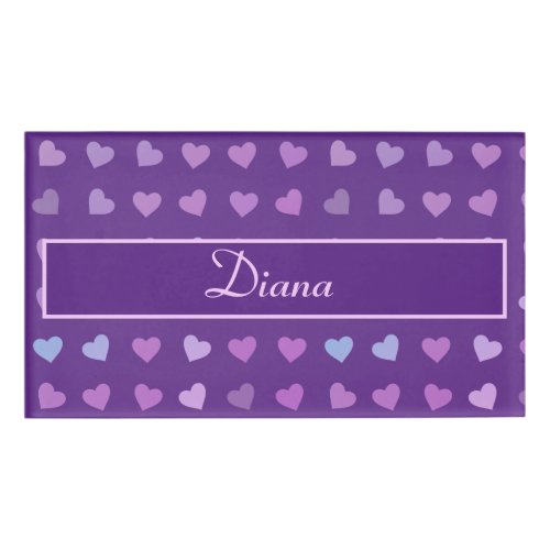 PURPLE PASTEL COLORED HEARTS PERSONALIZED   NAME TAG