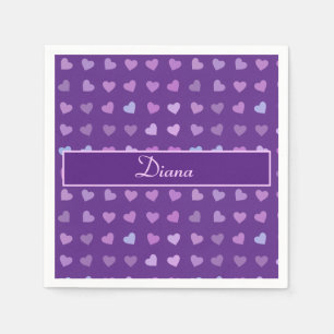 PURPLE PASTEL COLORED HEARTS PERSONALIZED NAPKINS