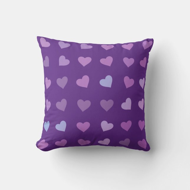 PURPLE PASTEL COLORED HEARTS  THROW PILLOW (Front)