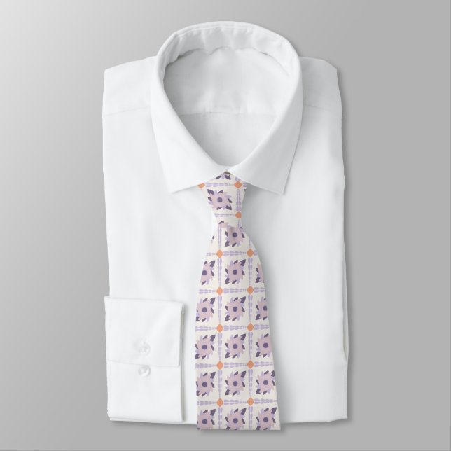 Purple Pastel Decorative Tile Pattern Neck Tie (Tied)