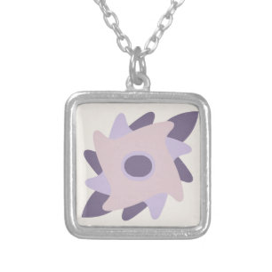Purple Pastel Decorative Tile Pattern Silver Plated Necklace