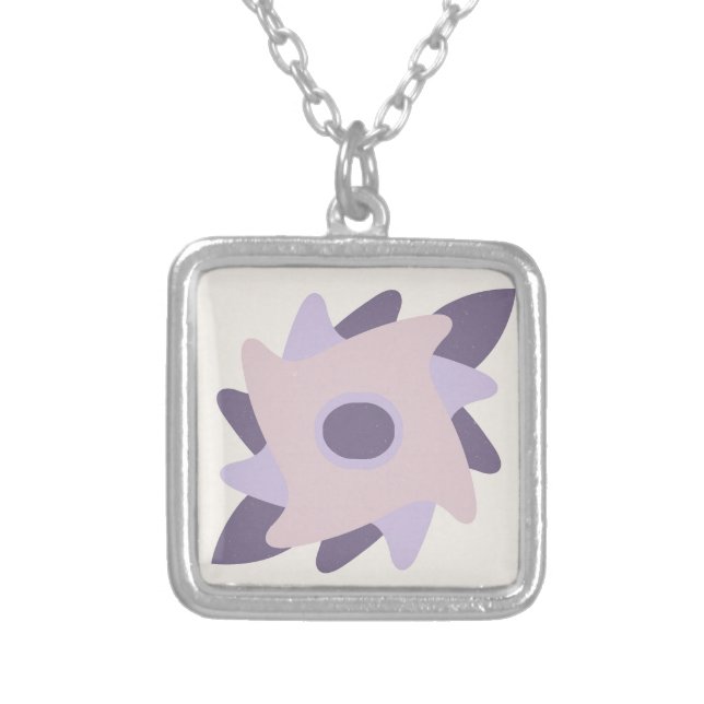 Purple Pastel Decorative Tile Pattern Silver Plated Necklace (Front)