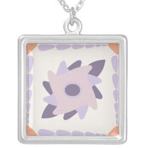 Purple Pastel Decorative Tile Pattern Silver Plated Necklace