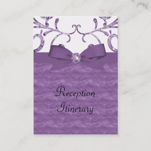 Customizable Purple Pastel &amp; Diamond Swirls Bow Ribbon Wedding Business Card