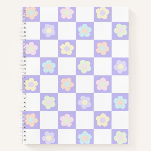 Purple Pastel Flower Checkerboard Journal Notebook (Front)