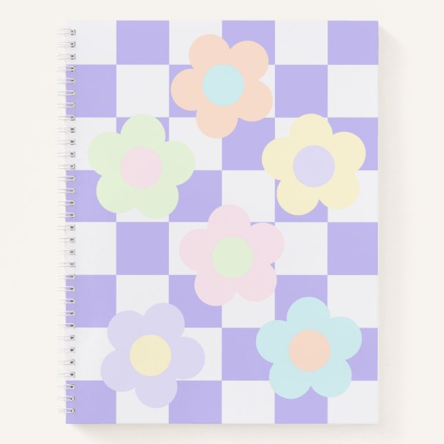 Purple Pastel Flower Checkerboard Notebook (Front)