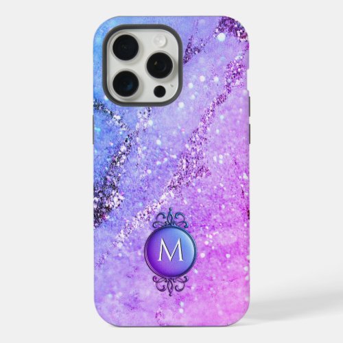 Purple Pastel Glitter and Monogrammed Jewel  iPhone 15 Pro Max Case