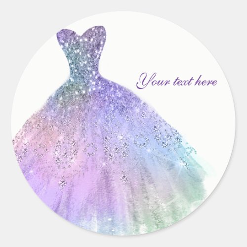 Purple Pastel Glitter Glam Dress Birthday Party Classic Round Sticker