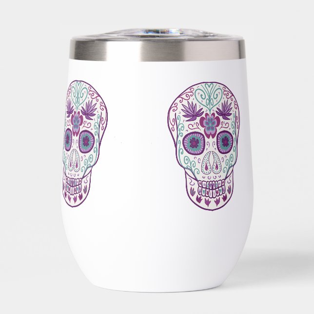 Purple pastel goth Sugar Skull Water Bottle (Front)