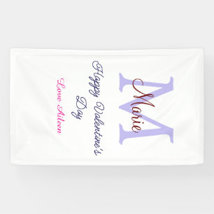 Purple pastel happy Valentine's day pink monogram  Banner