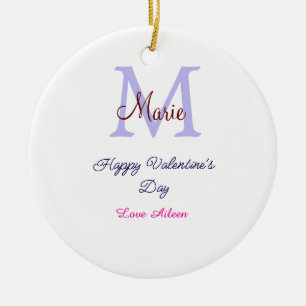 Purple pastel happy Valentine's day pink monogram  Ceramic Ornament