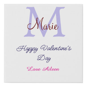 Purple pastel happy Valentine's day pink monogram  Faux Canvas Print