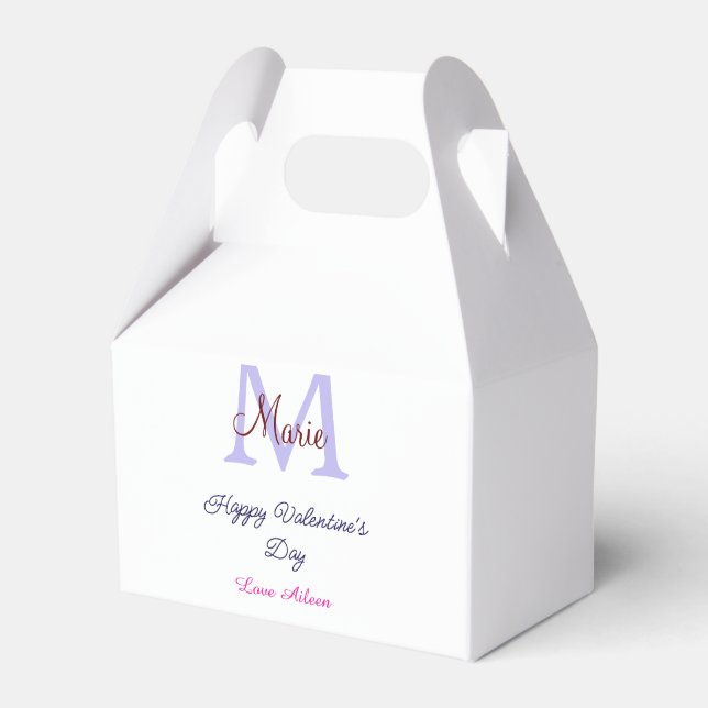 Purple pastel happy Valentine's day pink monogram  Favor Boxes (Front Side)