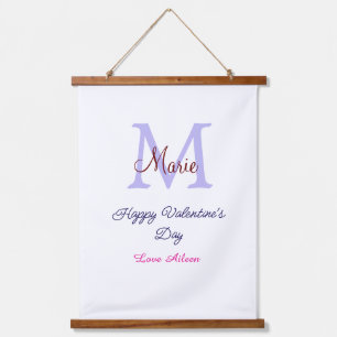 Purple pastel happy Valentine's day pink monogram  Hanging Tapestry