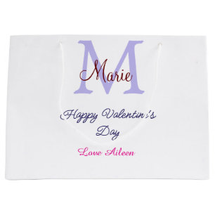 Purple pastel happy Valentine's day pink monogram  Large Gift Bag