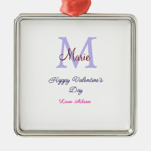 Purple pastel happy Valentine's day pink monogram Metal Ornament